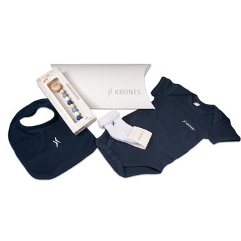 Krones Baby-Body in dunkelblau, Vorderansicht
